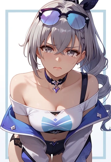 star rail,silver wolf,off-shoulder top,dolphin shorts  - AI generated anime art